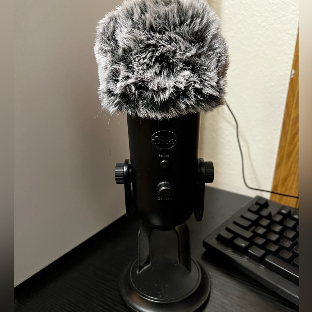 Black blue yeti microphone